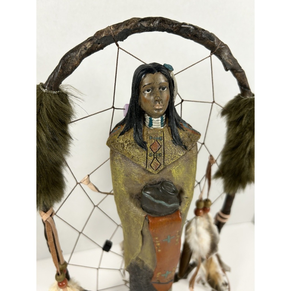 Southwestern Native American Resin Figurine with Dreamcatcher & Feathers 14.5" - Picture 2 of 5